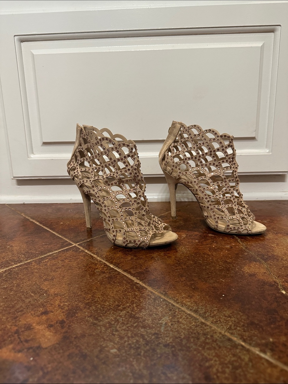 Zigi Soho Cream Laser-Cut Studded High Heel Sandals